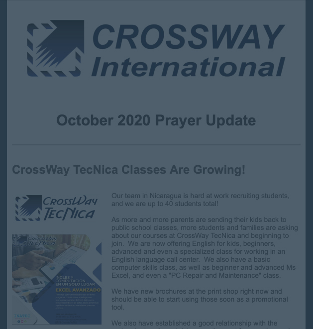 October 2020 Prayer Calendar Update for CrossWay International