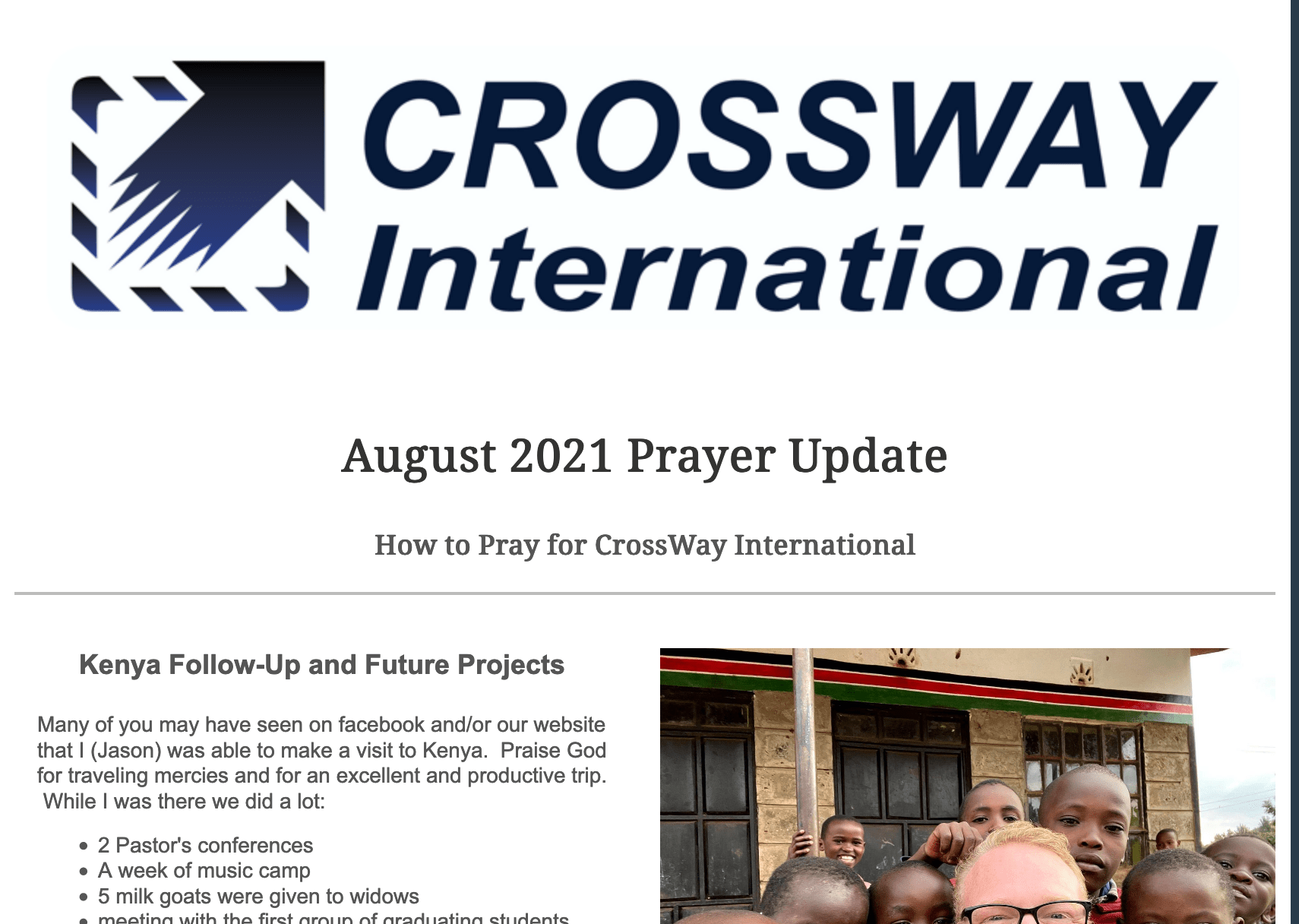 August 2021 Prayer Calendar Update