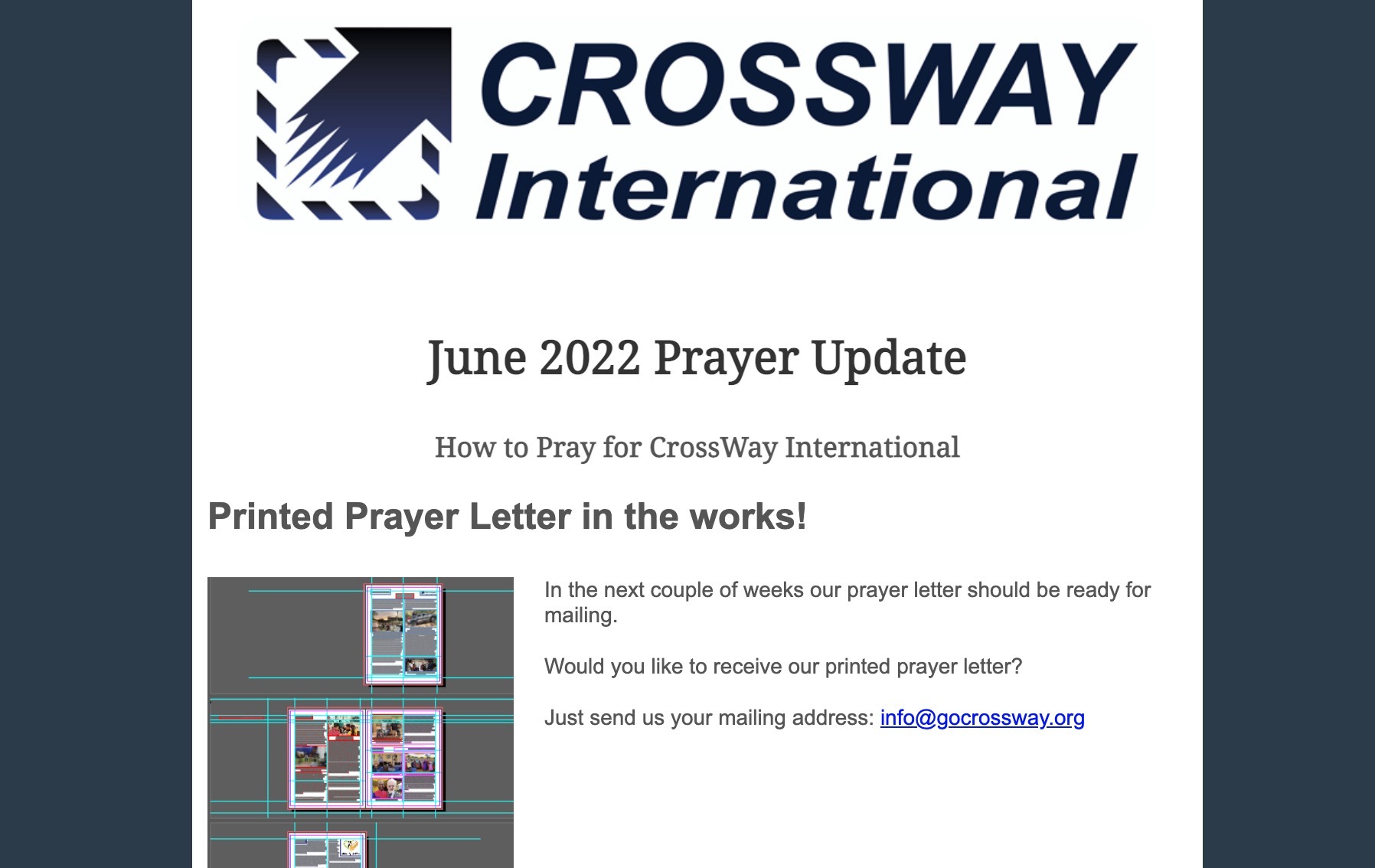 June 06, 2022 Email Update for CrossWay International