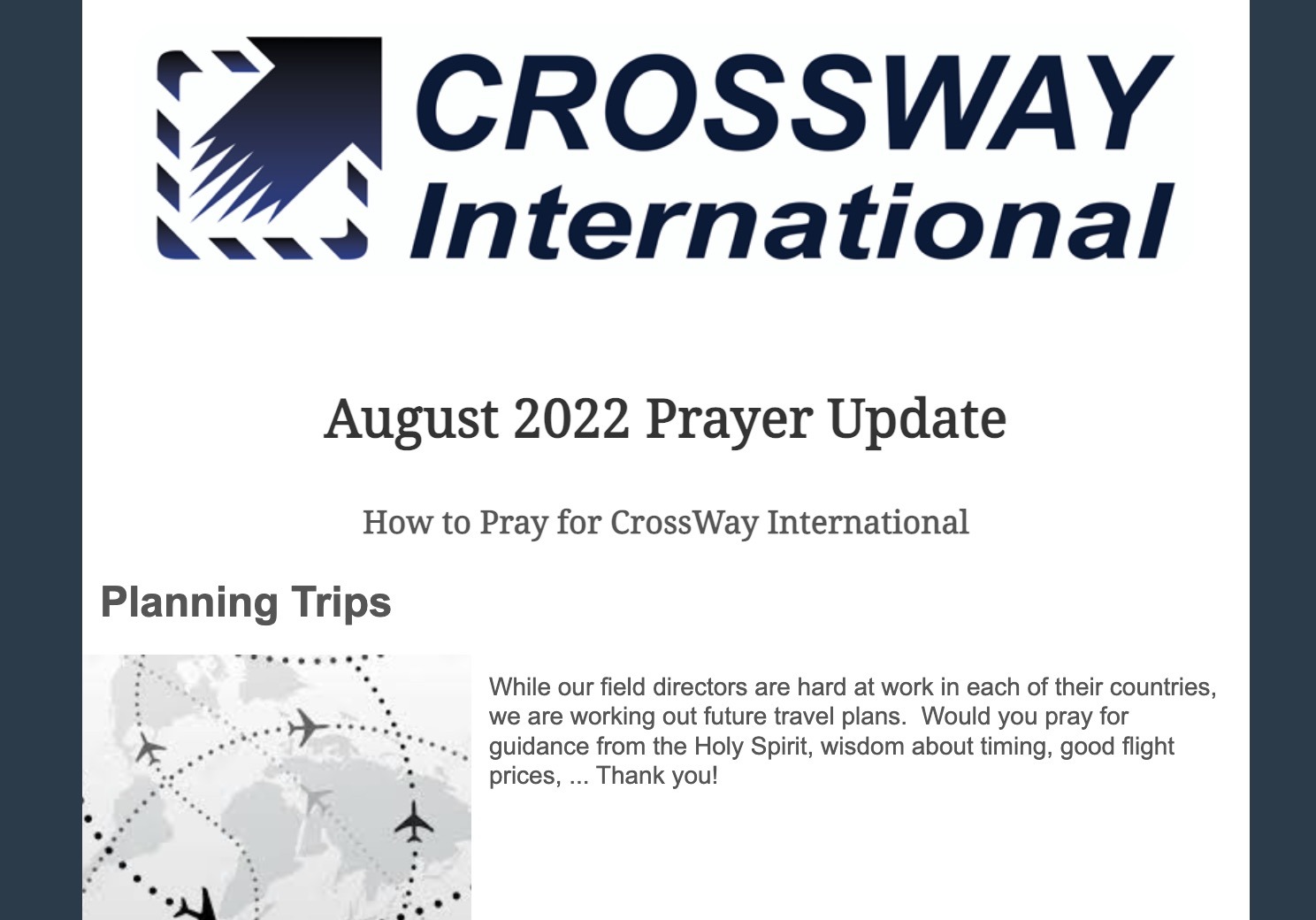 August 02, 2022 Email Update for CrossWay International