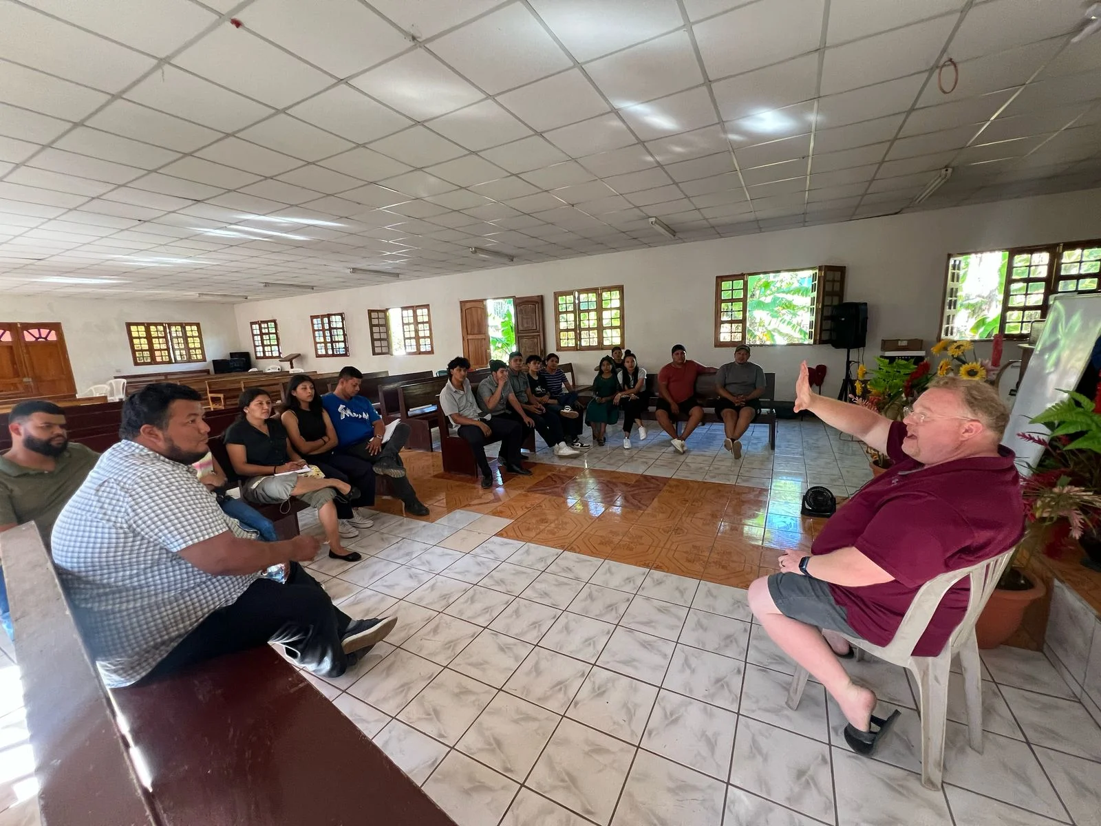 Jason teaching a group of music students